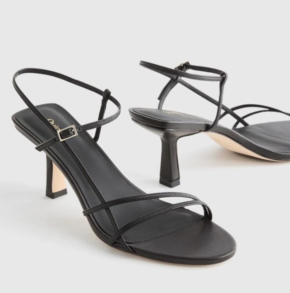 Quince Women's 7 Italian Leather 70mm Strappy Heels Black NEW